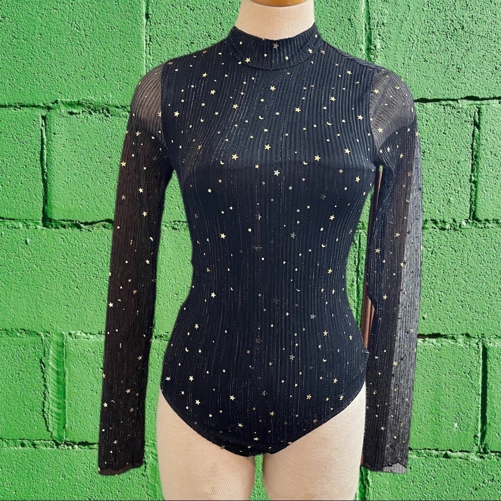 Anthropologie Lost + Wander Black Moon & Star Bodysuit Size Medium
